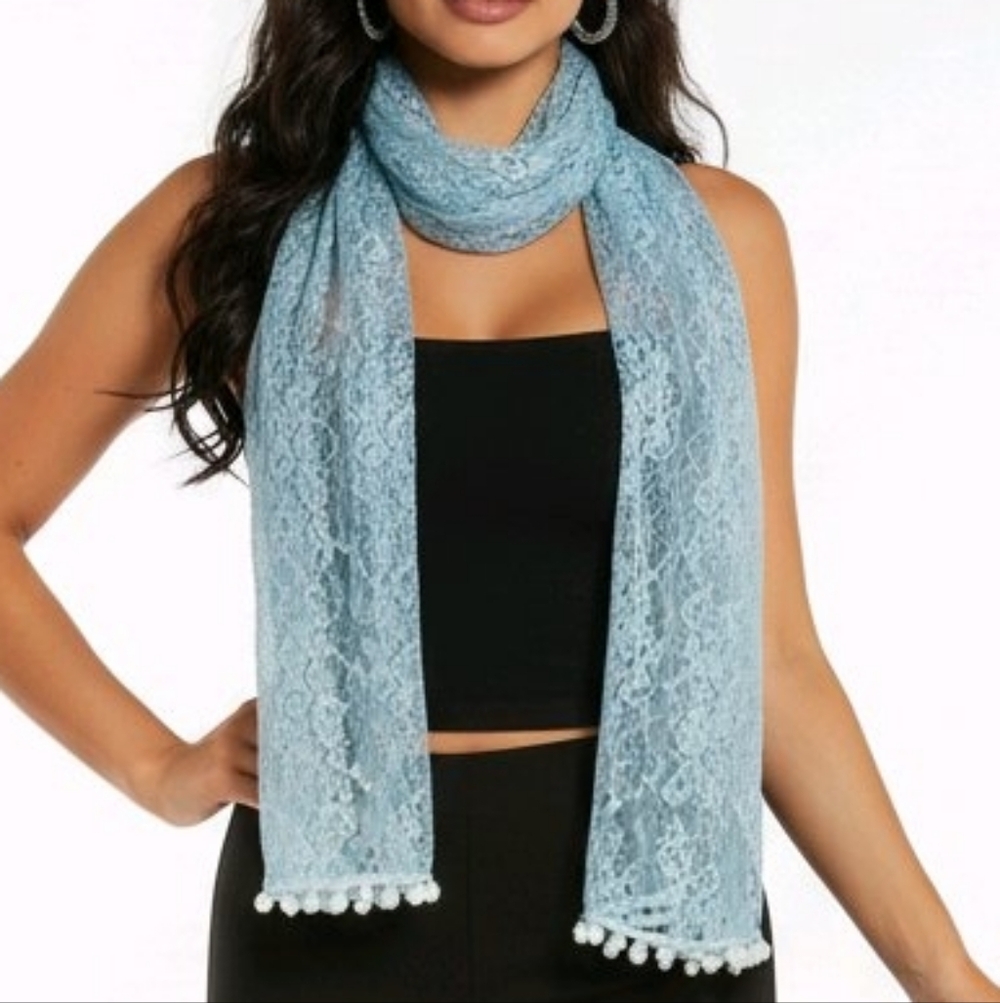 Lace Scarf Neck Shoulder Wrap Fancy Baby Blue 58" L x 8" W, NEW, WOMEN'S, STOLE